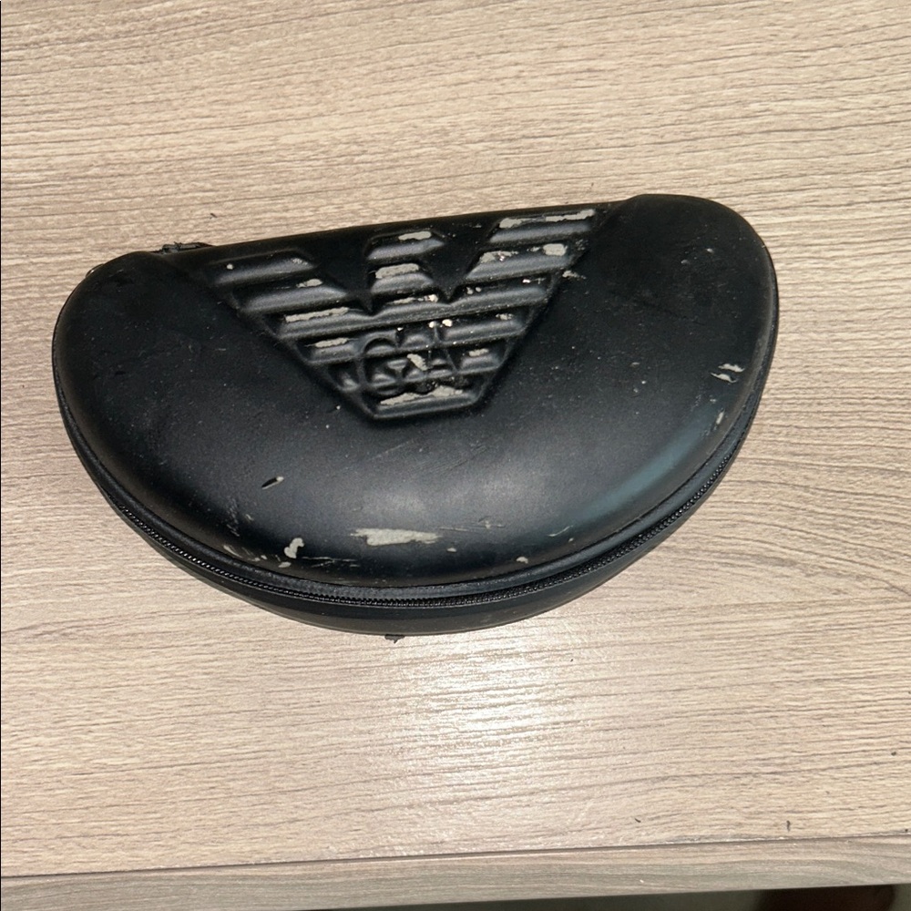 Emporio Armani Black Zippered Sunglasses Case - Iconic Eagle Logo